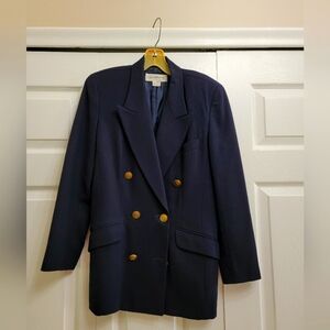 Liz Claiborne 2p 100% wool gaberdin Navy double breasted blazer.